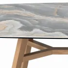 Fixed Barrel-shaped Table in Ceramic and Ash Wood Made in Italy - North Viadurini