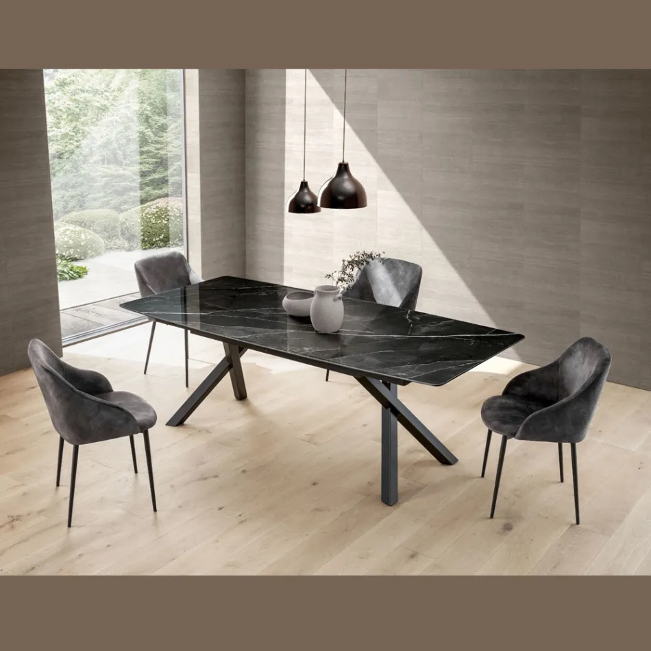 Fixed Barrel Table in Glossy Calacatta Black Laminam - Dialogo Viadurini