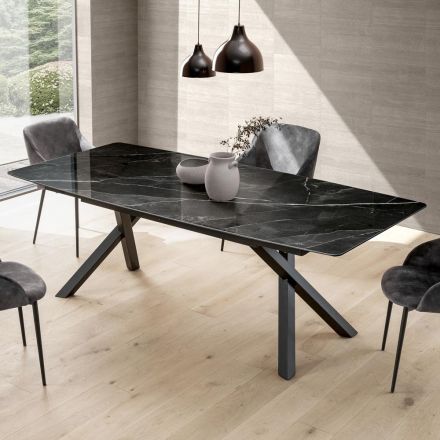 Fixed Barrel Table in Glossy Calacatta Black Laminam - Dialogo Viadurini