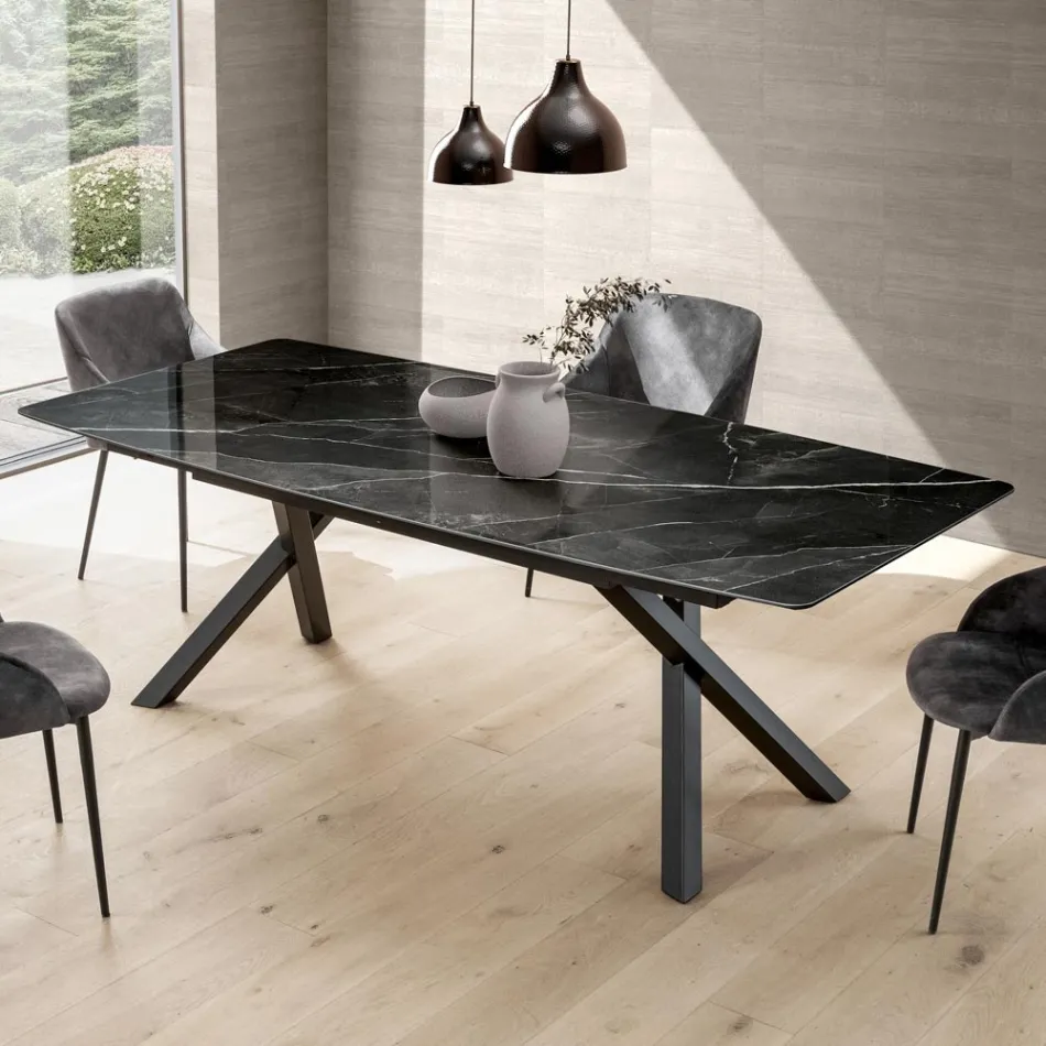 Fixed Barrel Table in Glossy Calacatta Black Laminam - Dialogo Viadurini