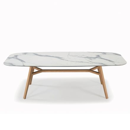 Fixed Barrel-shaped Table in Laminate and Ash Wood Made in Italy - North Viadurini