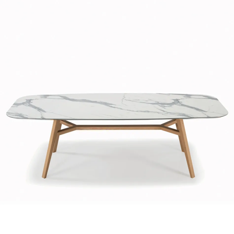 Fixed Barrel-shaped Table in Laminate and Ash Wood Made in Italy - North Viadurini