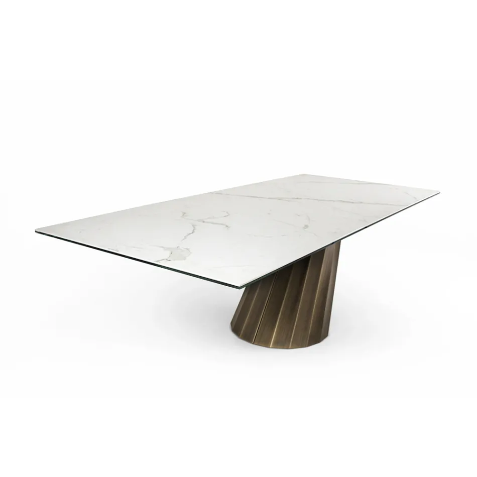 Fixed Table with Steel Base and Ceramic Top Made in Italy - Trousers Viadurini