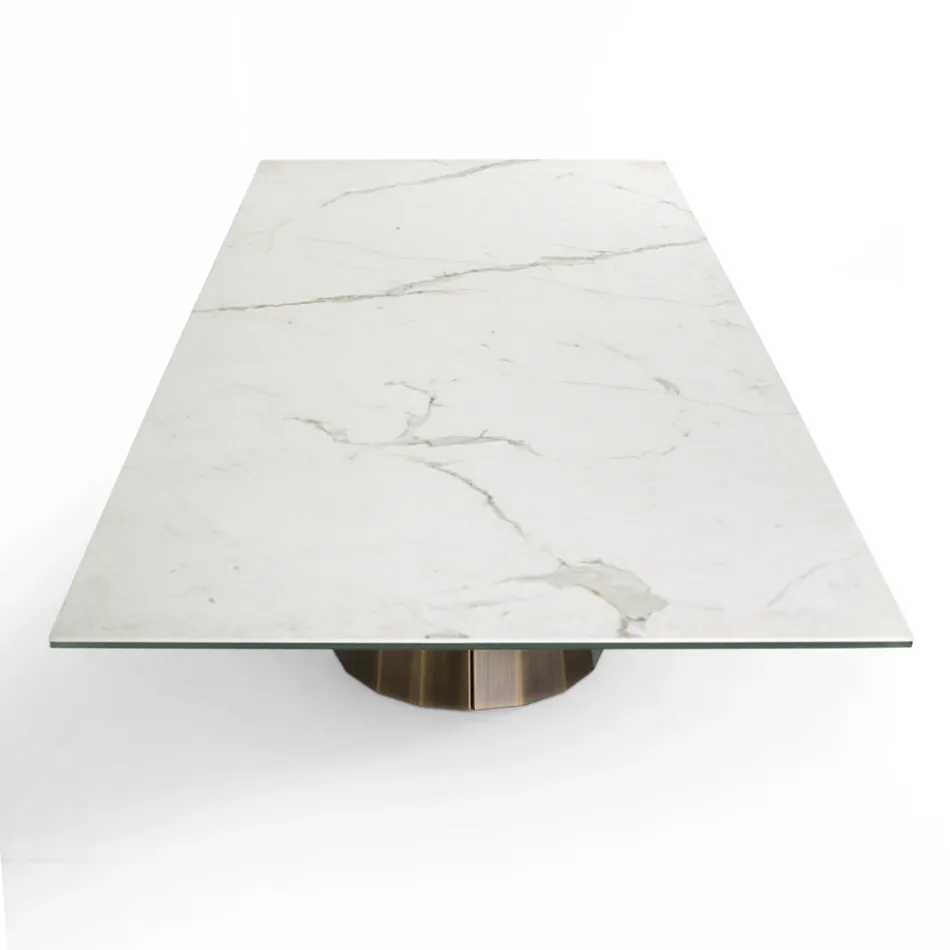 Fixed Table with Steel Base and Ceramic Top Made in Italy - Trousers Viadurini