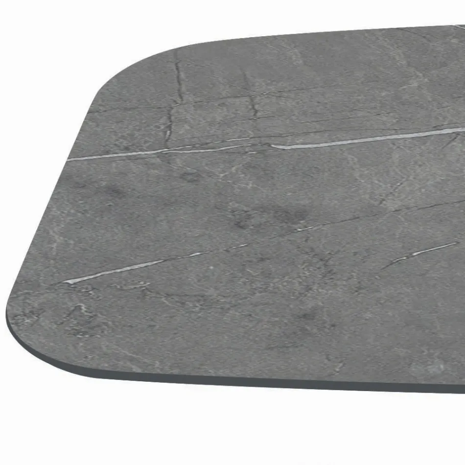 Fixed Table with Black Steel Base and Laminate Top Made in Italy - Glasses Viadurini