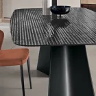 Fixed Table with Metal Base and Ribbed Glass Top Made in Italy - Lumo Viadurini
