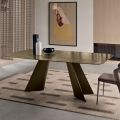 Fixed Table with Metal Base and Ribbed Glass Top Made in Italy - Lumo