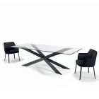 Fixed Table with Reverse Edge in Extra-clear Glass and Steel Made in Italy - Grotta Viadurini