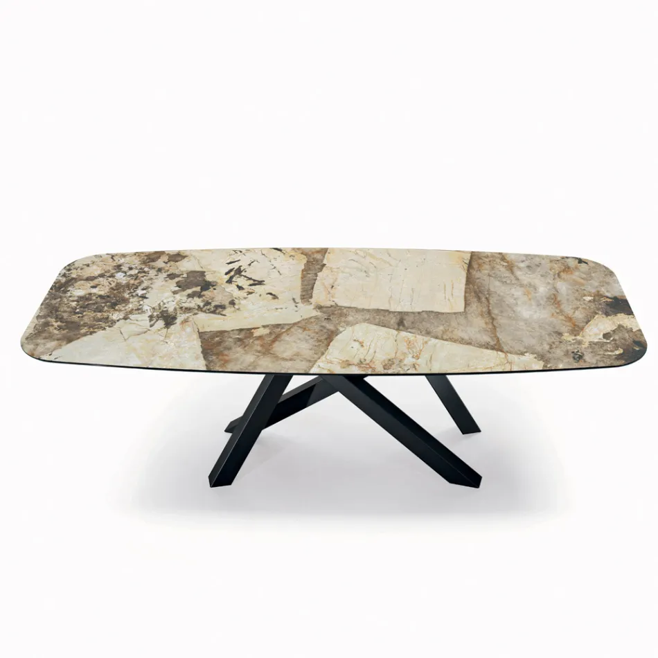 Fixed Table with Barrel-Shaped Top in Ceramic Made in Italy - Settimmio Viadurini