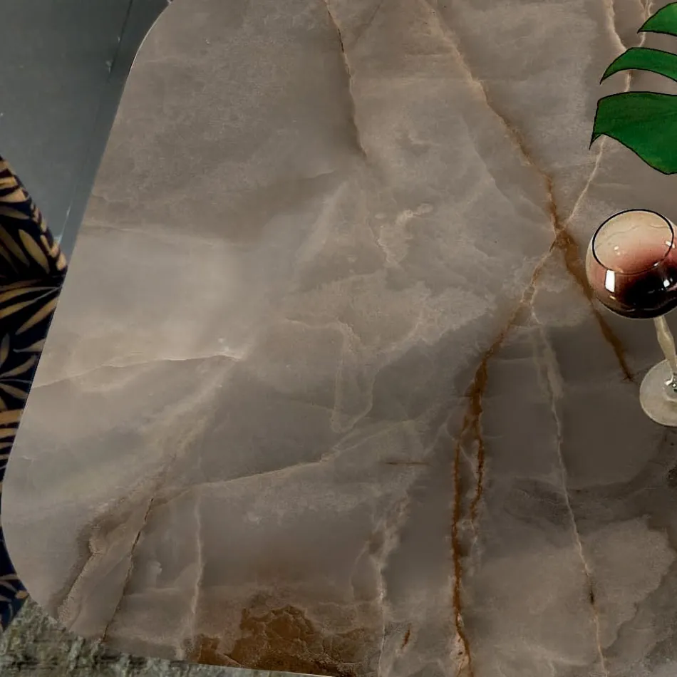 Fixed Table with Barrel-Shaped Top in Ceramic Made in Italy - Settimmio Viadurini