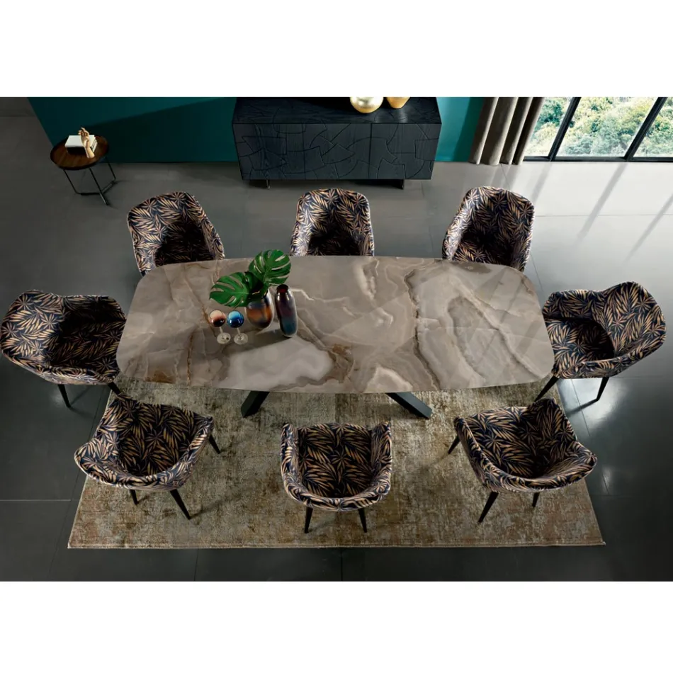 Fixed Table with Barrel-Shaped Top in Ceramic Made in Italy - Settimmio Viadurini