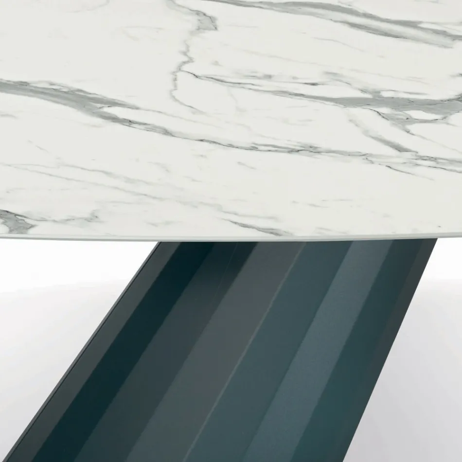 Fixed Table with Barrel-Shaped Laminate Top Made in Italy - Trousers Viadurini