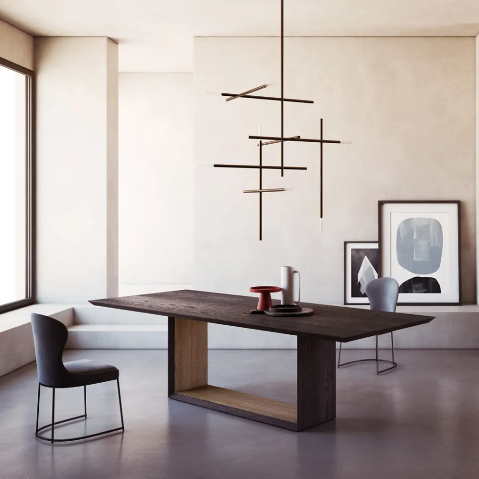 Fixed Table with Bevelled Top and Two-Tone Base Made in Italy - Jadis Viadurini