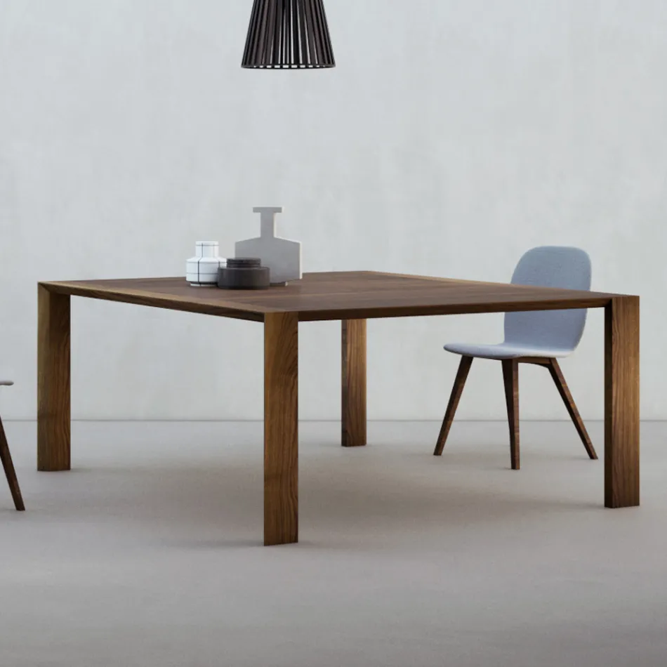 Fixed Table with Bevelled Top in Canaletto Walnut Made in Italy - Caspian Viadurini