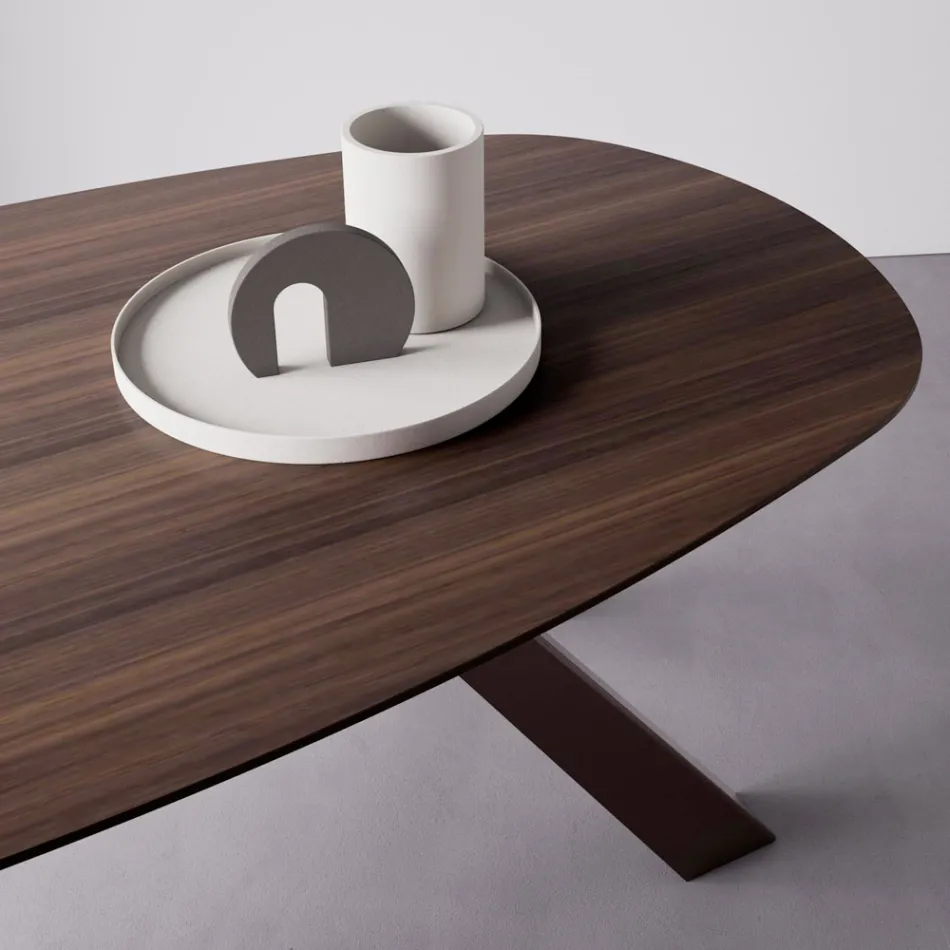 Fixed Table with Elliptical Top and Beveled Edge Made in Italy - Tirian Viadurini