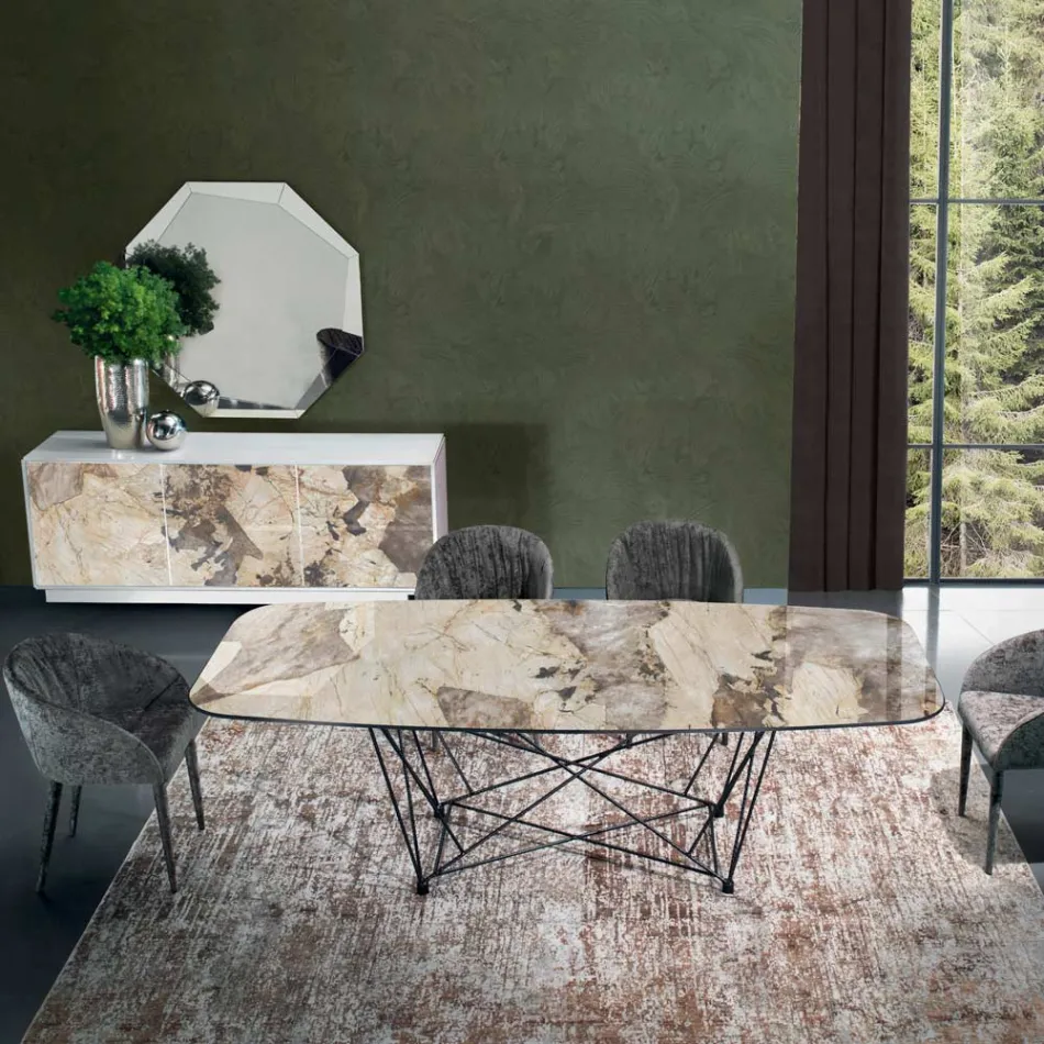 Fixed Table with Barrel Ceramic Top and Steel Base Made in Italy - Ezzellino Viadurini