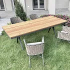 Fixed Outdoor Table 220x100 cm in Aluminium and Solid Teak - Nara Viadurini