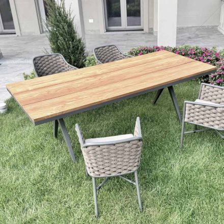 Fixed Outdoor Table 220x100 cm in Aluminium and Solid Teak - Nara Viadurini