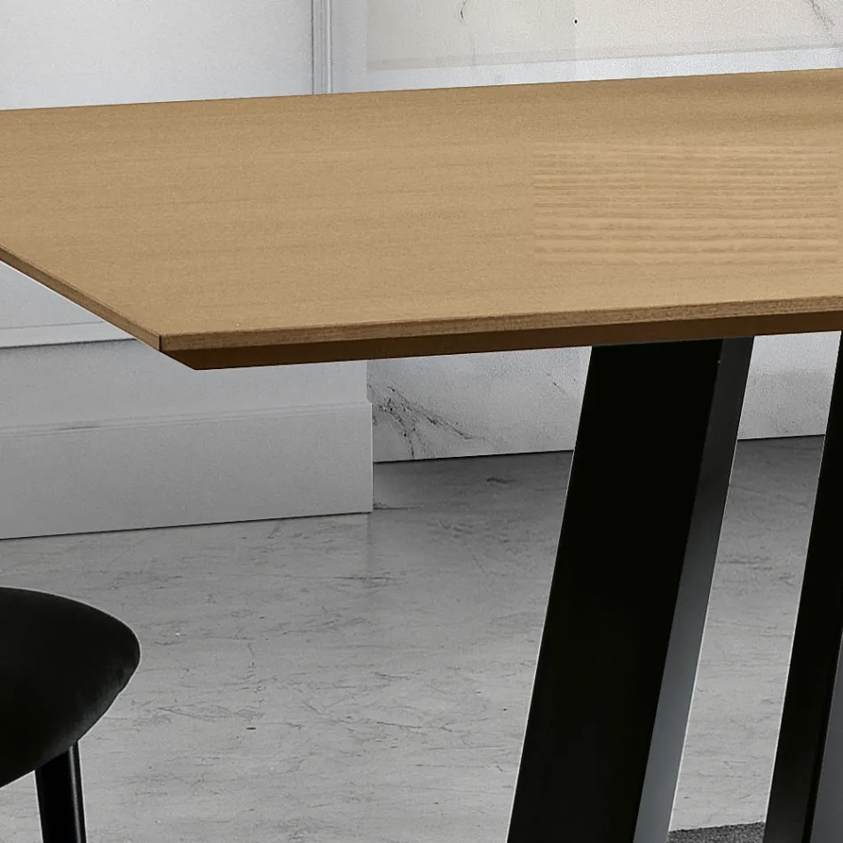 Fixed Dining Table with Veneered Wood Top Made in Italy - Tecna Viadurini