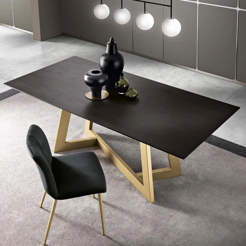 Fixed Dining Table with Veneered Wood Top Made in Italy - Tecna Viadurini
