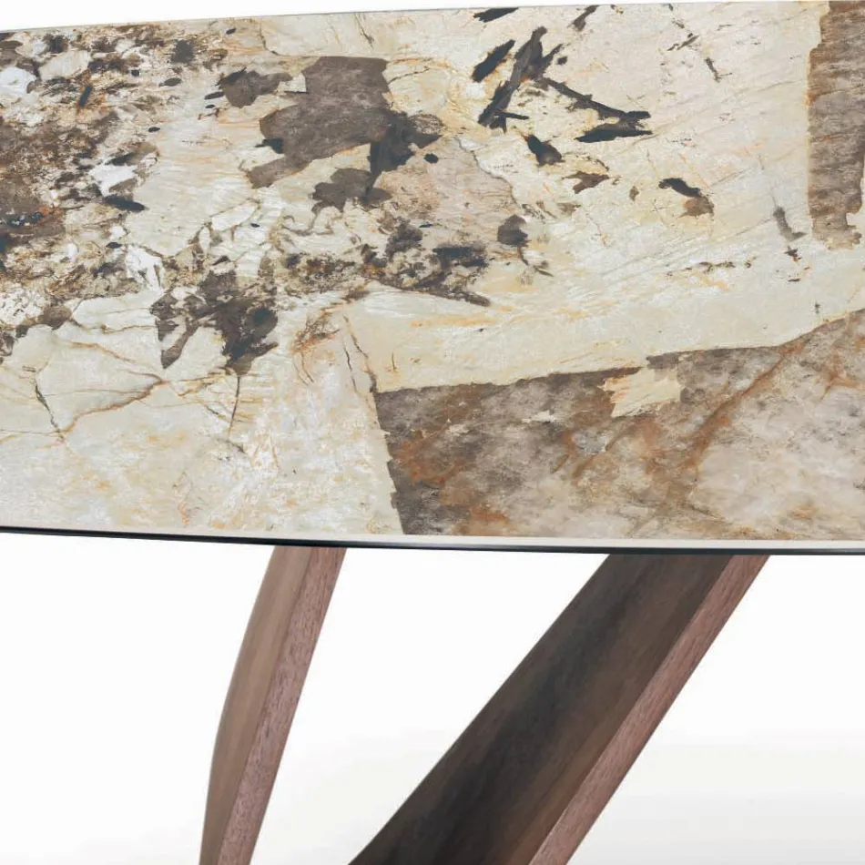 Fixed Lounge Table with Wooden Base Made in Italy - Equatore Viadurini