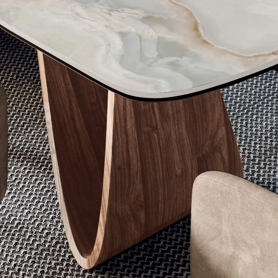Fixed Lounge Table with Wooden Base Made in Italy - Equatore Viadurini
