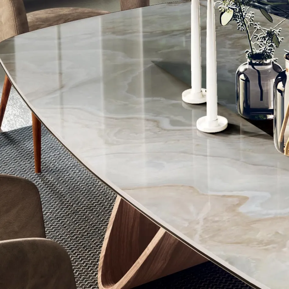 Fixed Lounge Table with Wooden Base Made in Italy - Equatore Viadurini