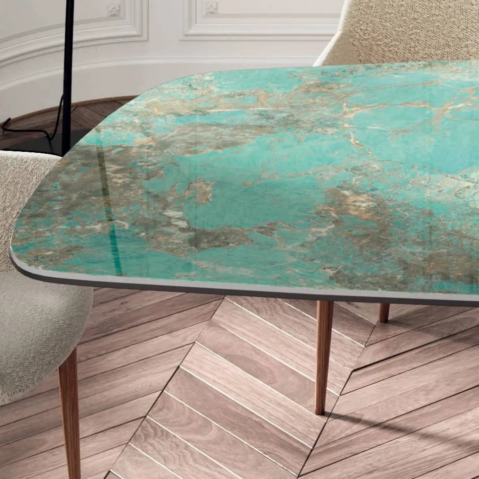 Fixed Lounge Table with Wooden Base Made in Italy - Equatore Viadurini