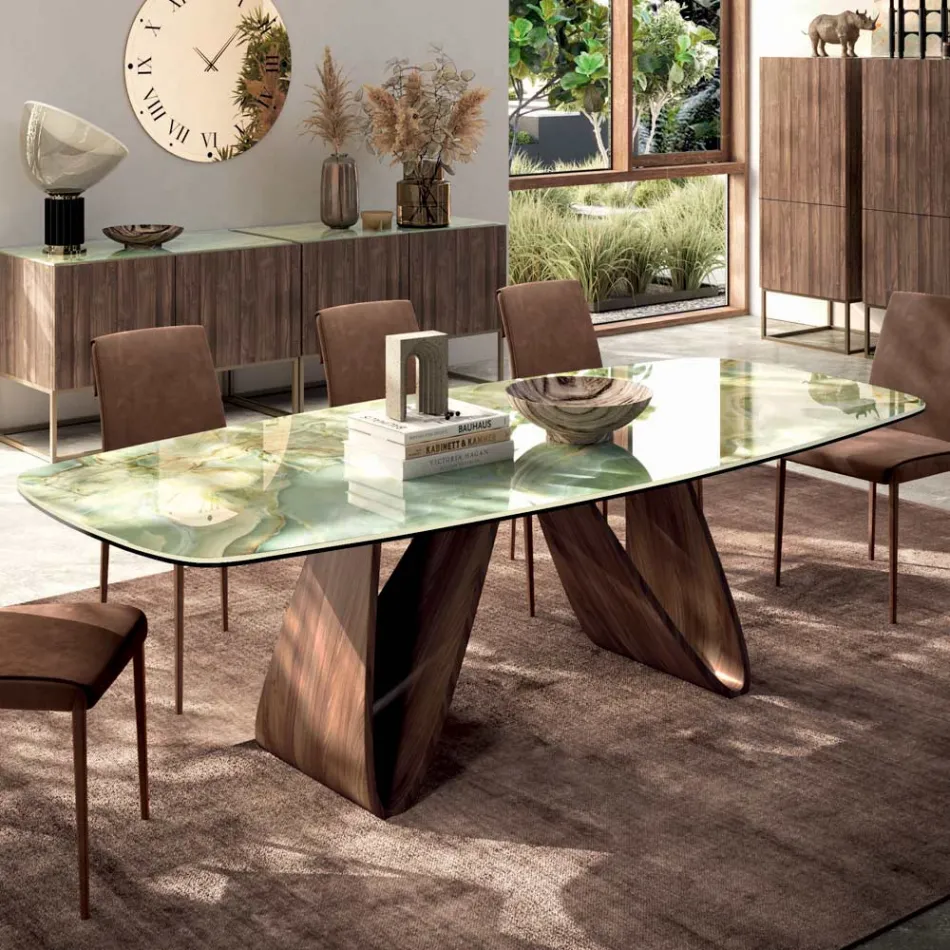 Fixed Lounge Table with Wooden Base Made in Italy - Equatore Viadurini