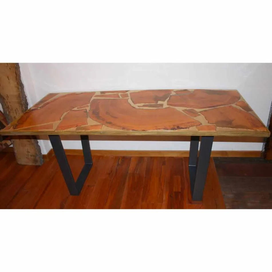 Fixed table of rectangular wood and resin design made in Italy Jam Viadurini