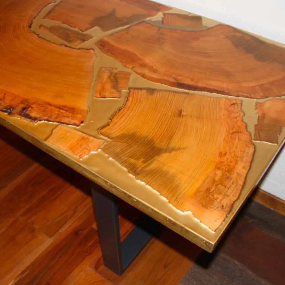 Fixed table of rectangular wood and resin design made in Italy Jam Viadurini