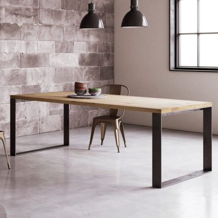 Fixed Table in Natural Split Oak Veneer Made in Italy - Telmerini Viadurini