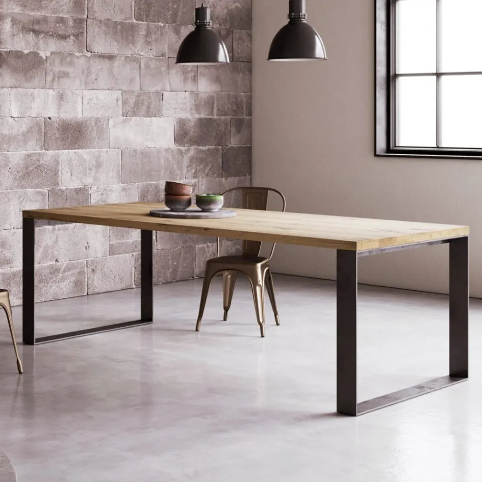 Fixed Table in Natural Split Oak Veneer Made in Italy - Telmerini Viadurini