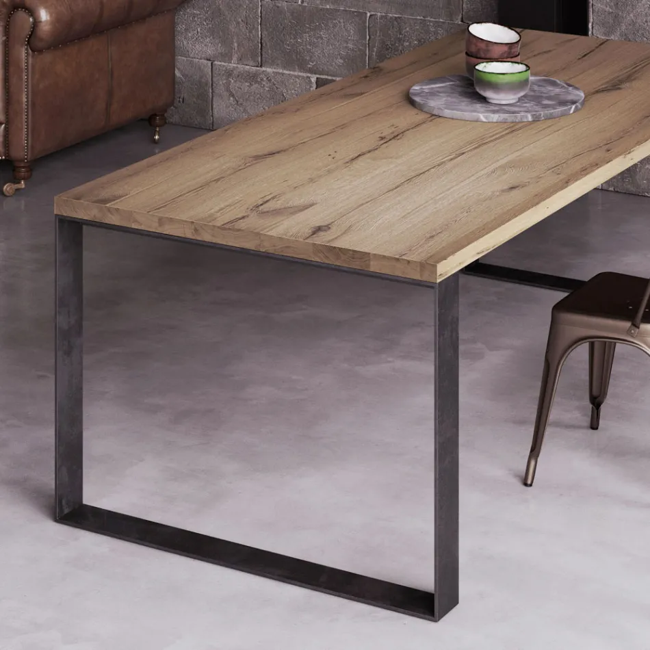 Fixed Table in Natural Split Oak Veneer Made in Italy - Telmerini Viadurini