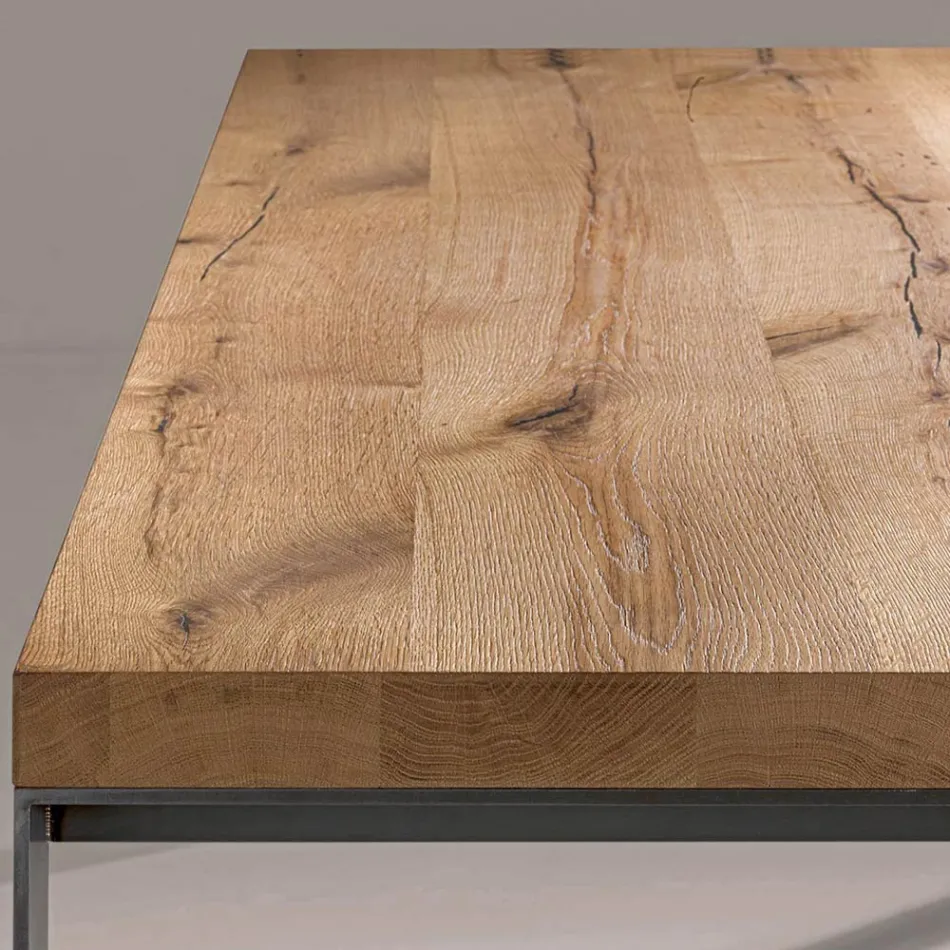 Fixed Table in Natural Split Oak Veneer Made in Italy - Telmerini Viadurini
