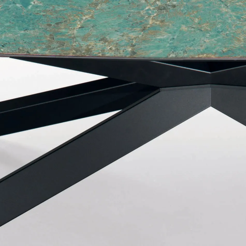 Fixed Table in Polished Amazonite Ceramic Made in Italy - Grotta Viadurini