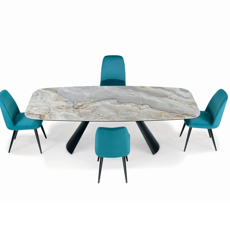 Fixed Ceramic Table and Base in Black Painted Steel Made in Italy - Glasses Viadurini