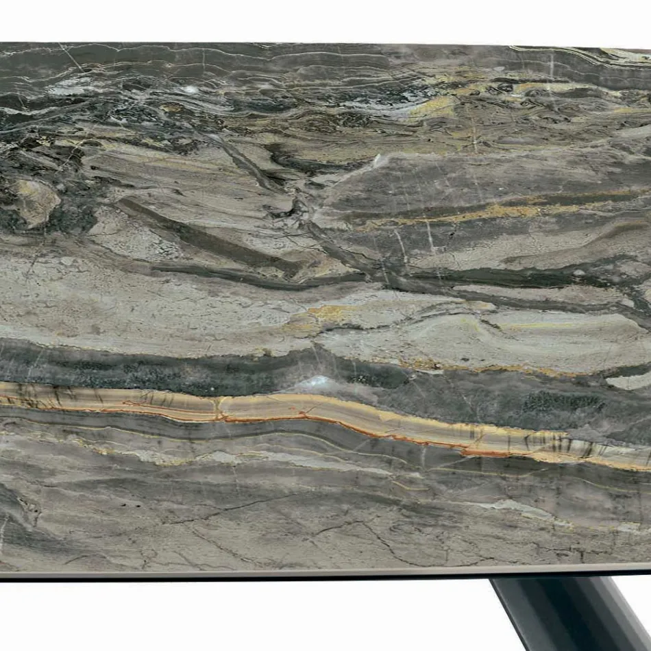 Fixed Ceramic Table and Base in Black Painted Steel Made in Italy - Glasses Viadurini