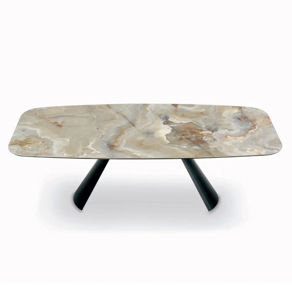 Fixed Ceramic Table and Base in Black Painted Steel Made in Italy - Glasses Viadurini