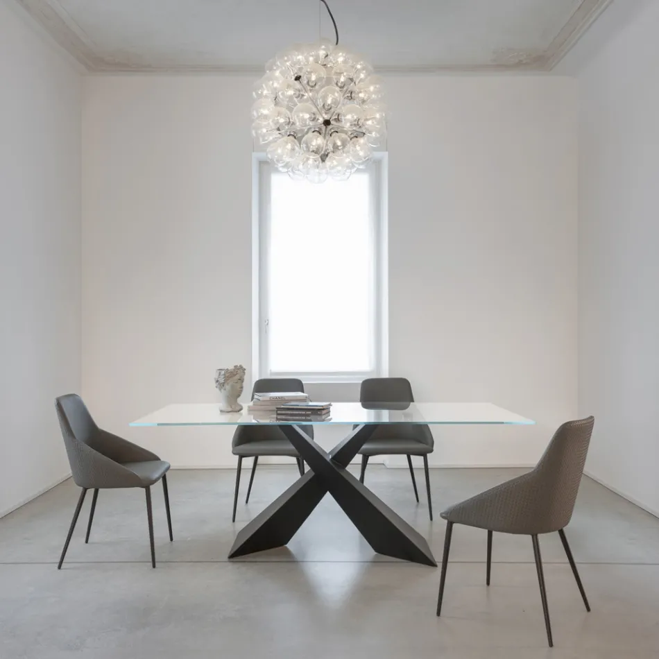 Fixed Table in Metal and Transparent Tempered Glass Top - Talvoro Viadurini