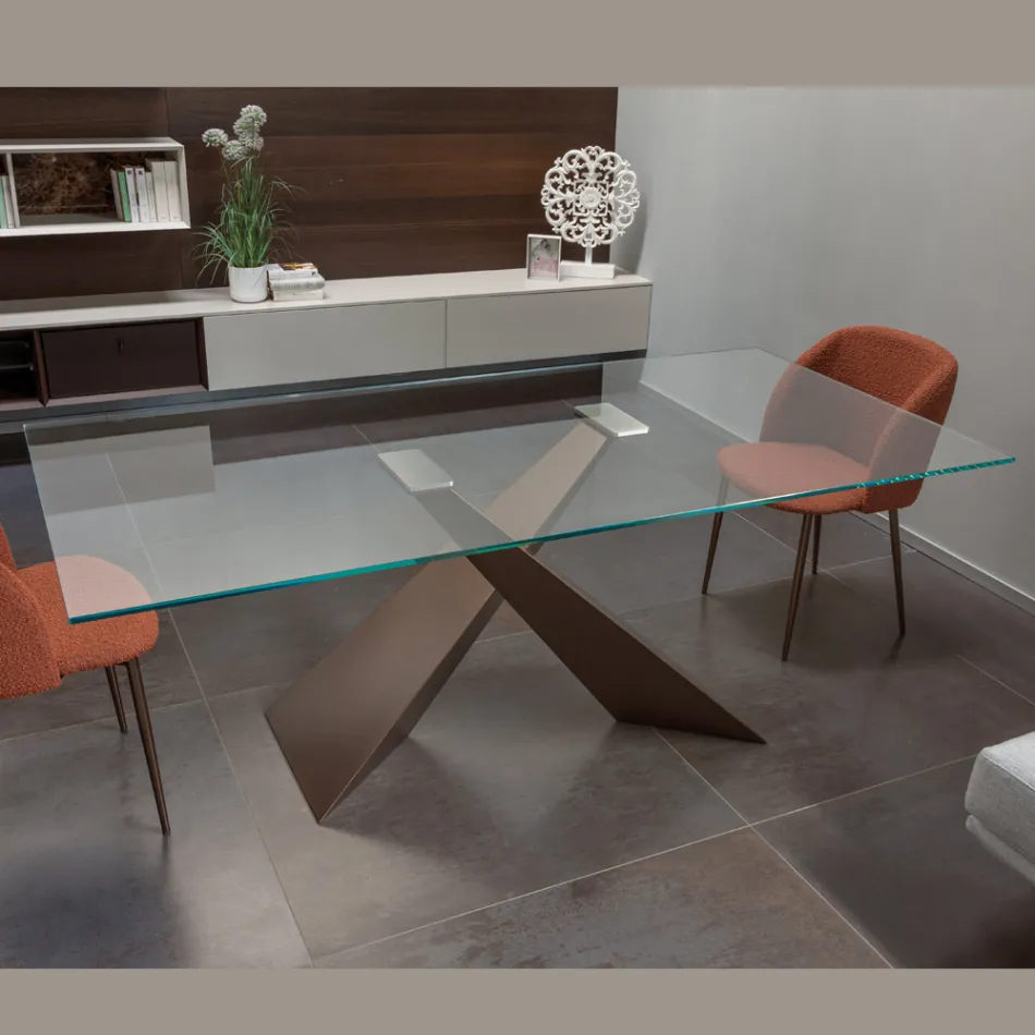 Fixed Table in Metal and Transparent Tempered Glass Top - Talvoro Viadurini