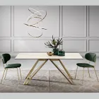 Fixed table in Calacatta Oro glass ceramic and metal Made in Italy - Meluso Viadurini