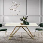 Fixed table in Calacatta Oro glass ceramic and metal Made in Italy - Meluso Viadurini