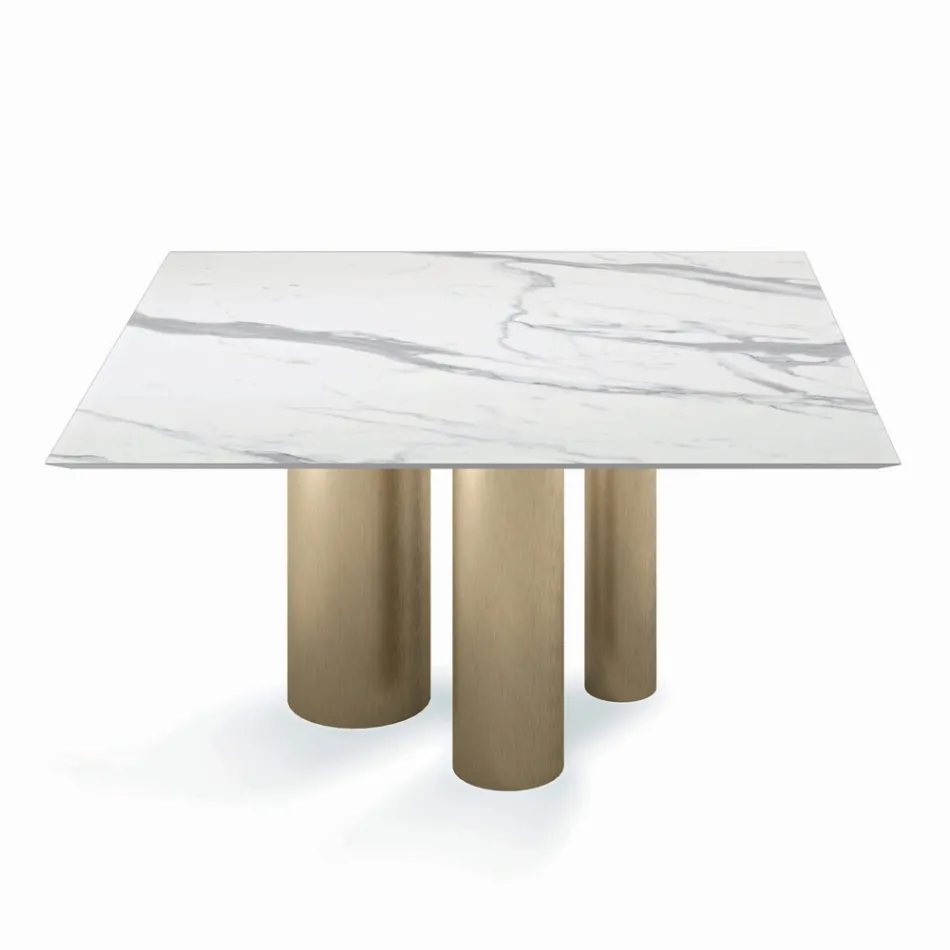 Fixed Square Table in Laminate and Steel Made in Italy - Scissors Viadurini