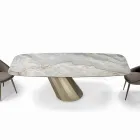 Fixed Rectangular Table in Steel and Ceramics Made in Italy - Trousers Viadurini