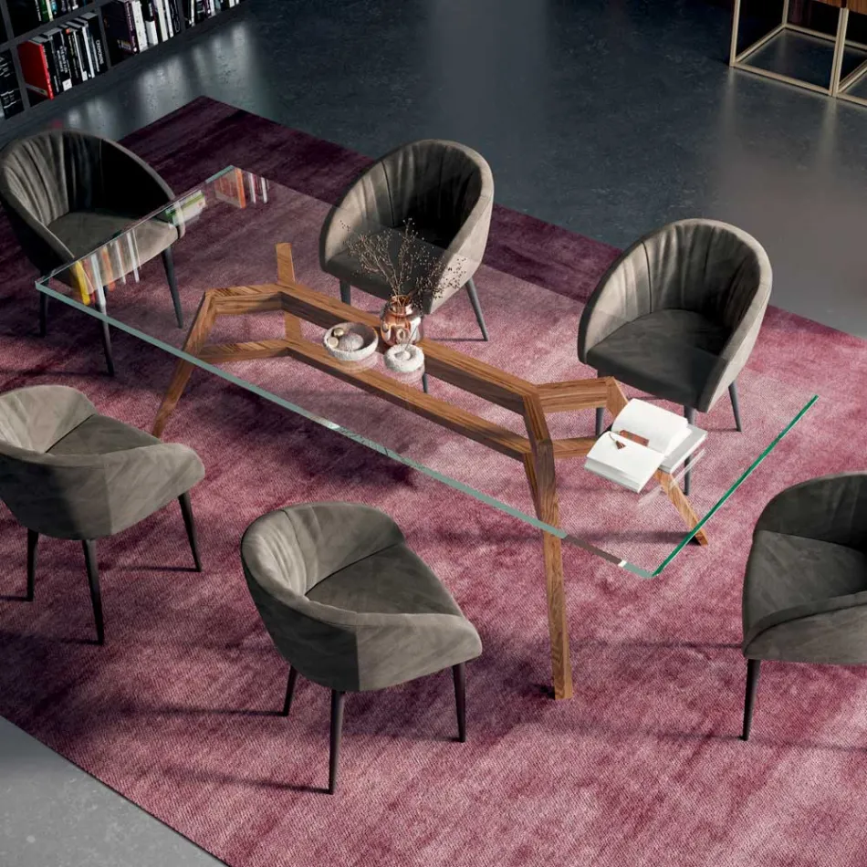 Fixed Rectangular Table in Extra-clear Glass and Ash Made in Italy - North Viadurini