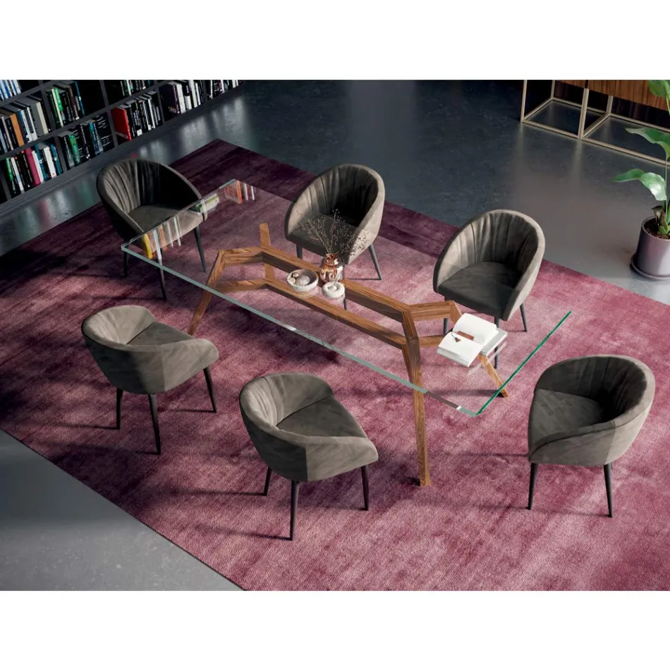 Fixed Rectangular Table in Extra-clear Glass and Ash Made in Italy - North Viadurini