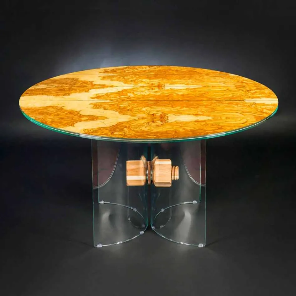 in olive wood table and Portofino VGnewtrend round glass Viadurini
