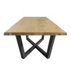 Knotted Oak Table with Iron Grey Metal Base Made in Italy - Gonna Viadurini