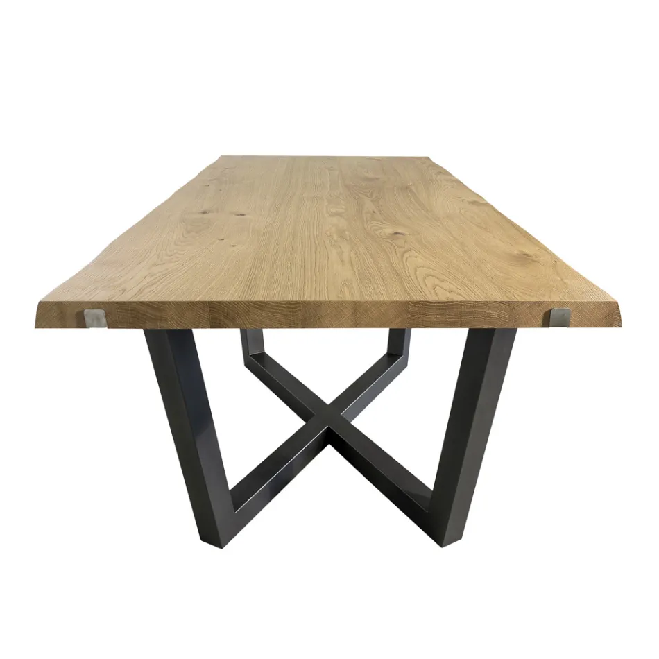 Knotted Oak Table with Iron Grey Metal Base Made in Italy - Gonna Viadurini